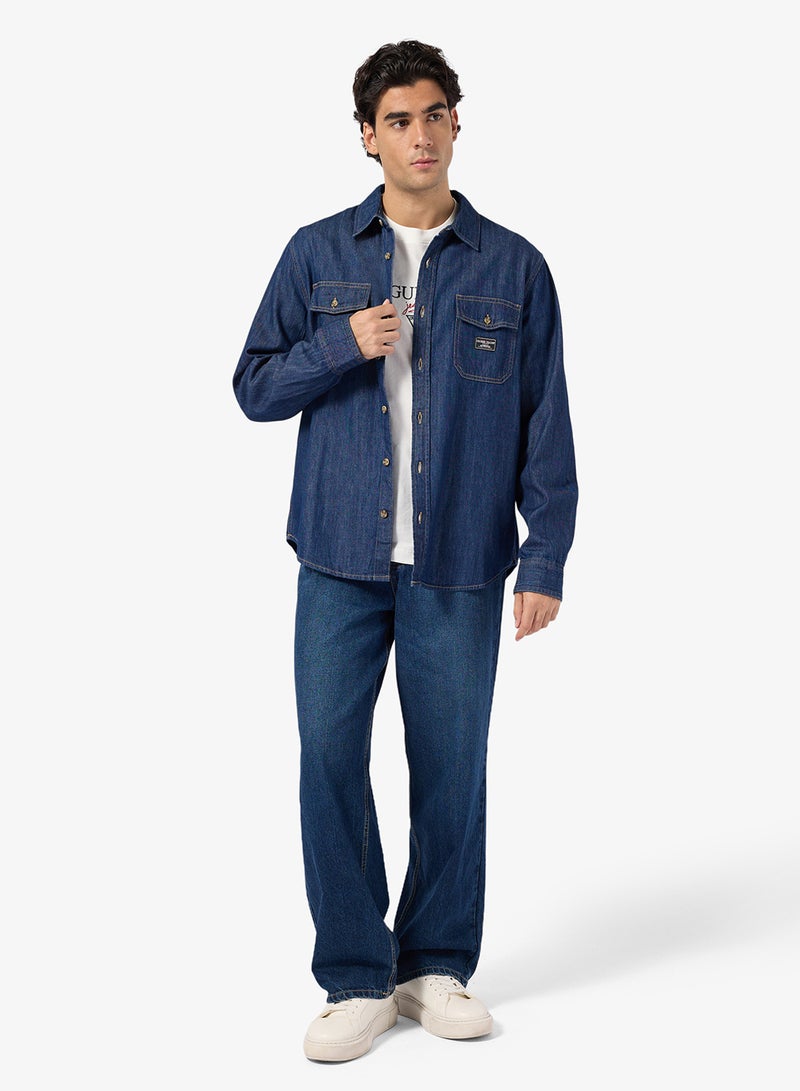 جس قميص جينز بأكمام طويلة عادي - Image 4